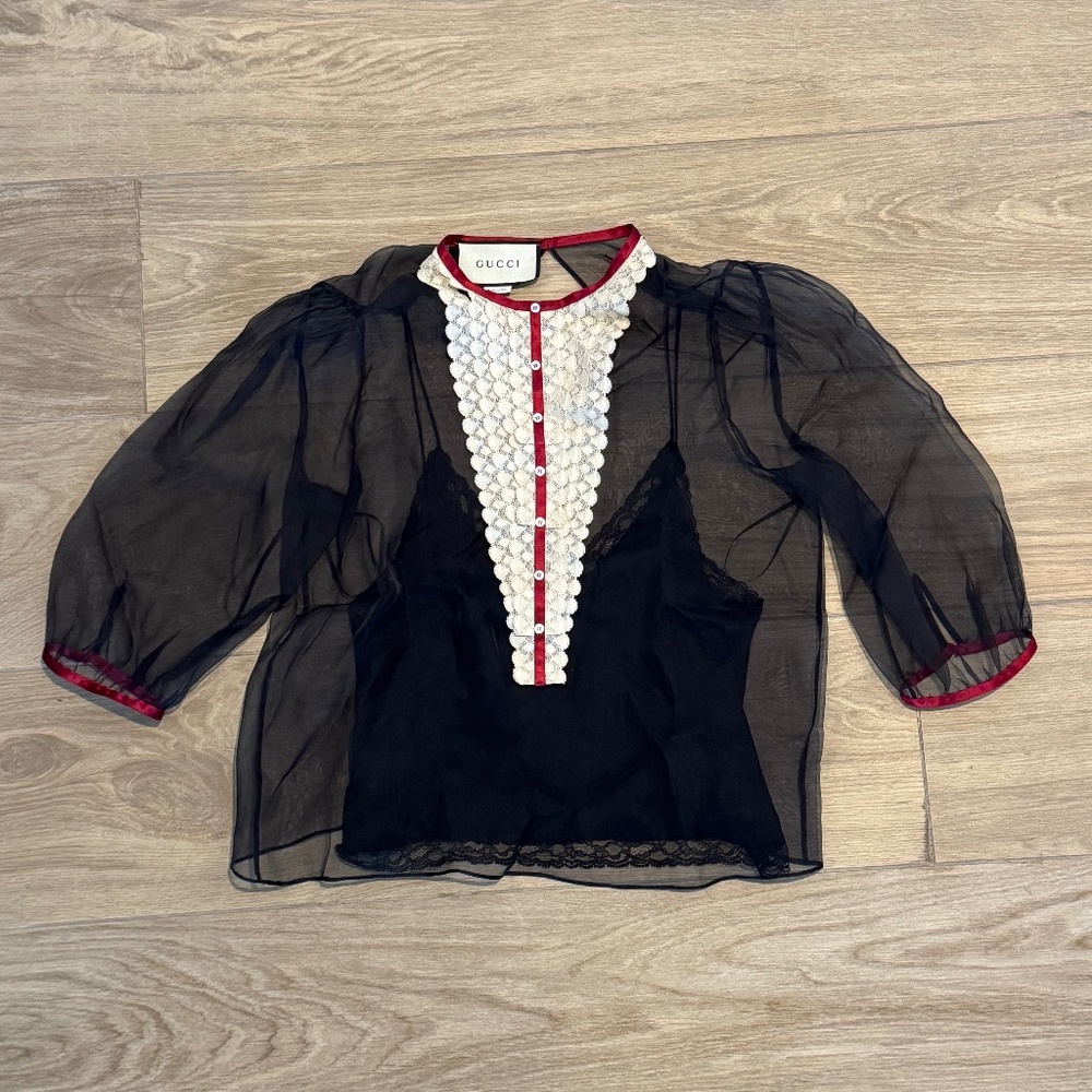 Gucci sheer lace front blouse